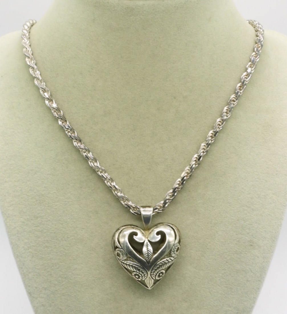 Sterling Heart Pendant & Thick Chain (1 of 1)