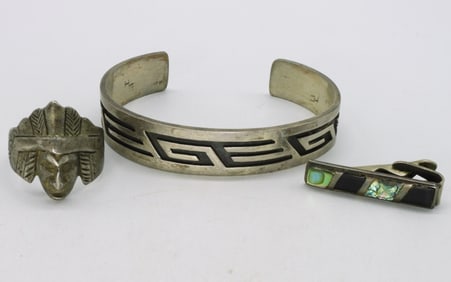 Sterling Onyx, Abalone Clip, Ring & Bracelet