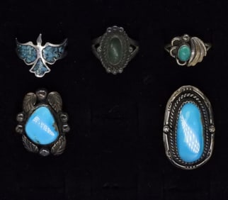 Five Sterling Turquoise Rings