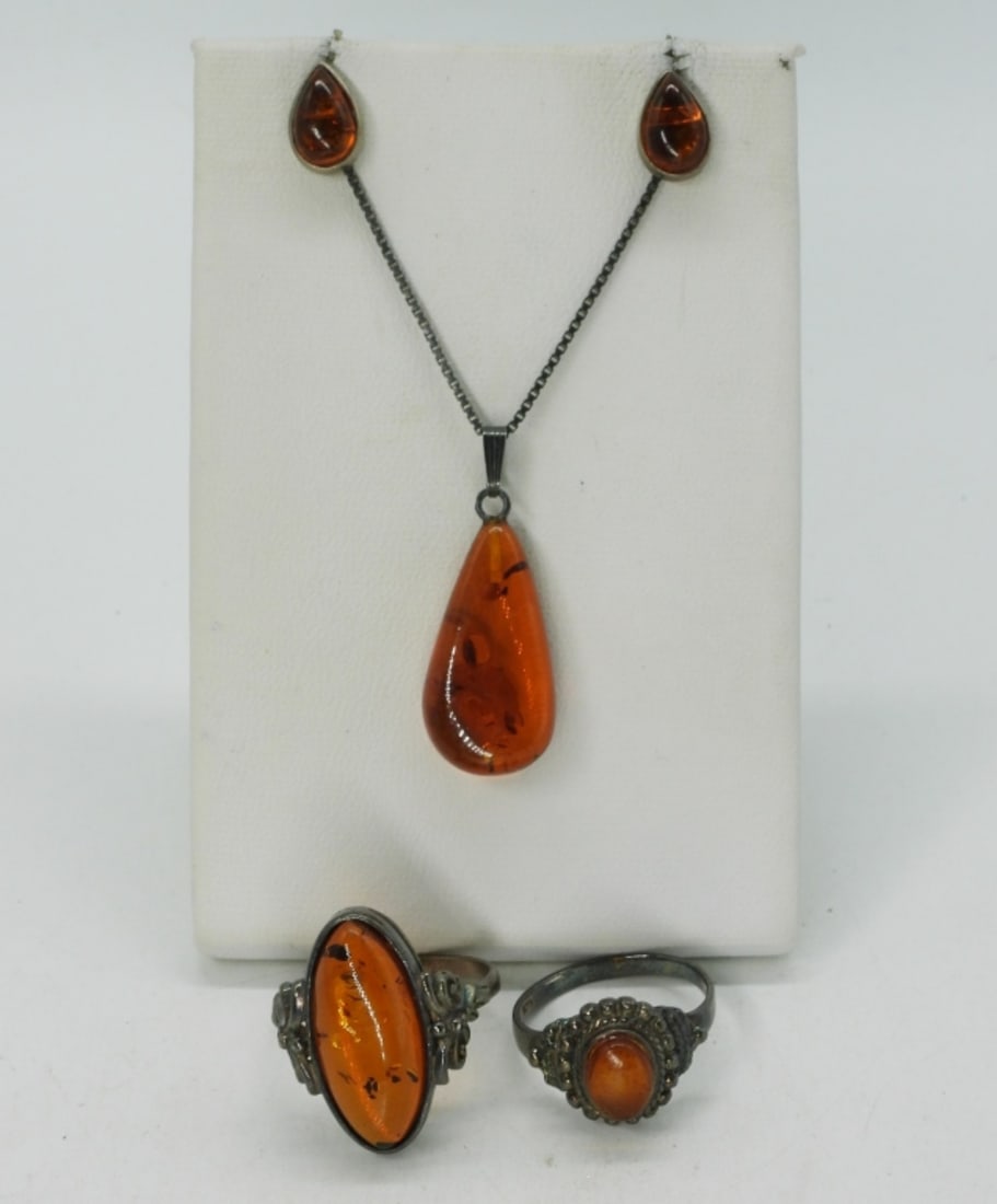 Amber Sterling Rings, Necklace & Earrings (1 of 3)