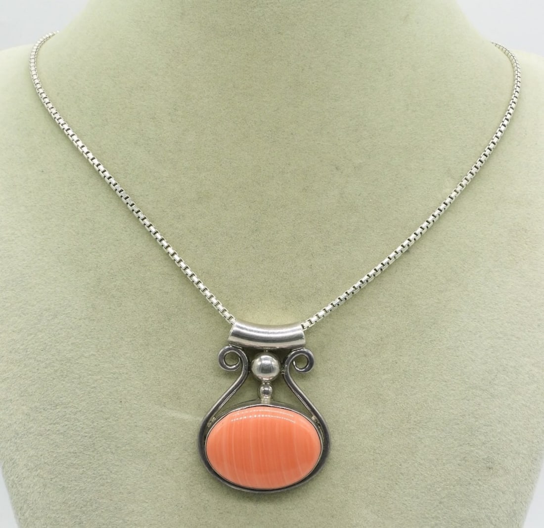 Spiny Oyster Gemstone Sterling Necklace (1 of 2)