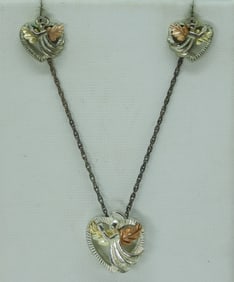 12k Gold & Sterling Angel Pendant Earring Set