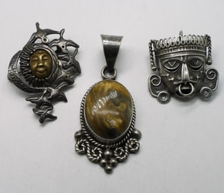 Taxco Tigers Eye Pendant & 925 Brooches