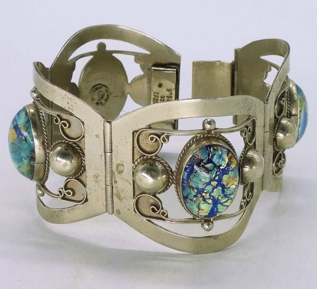Taxco 925 Glass Art Bracelet (1 of 2)