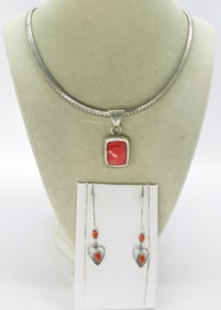 Vintage Red Coral Gemstone 925 Jewelry