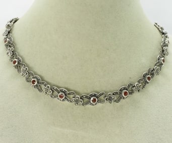 Vintage Sterling Marcasite & Garnet Necklace