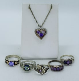 Amethyst, Mystic Topaz 925 Rings & Necklace