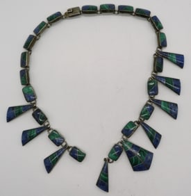 Large Heavy Taxco Malachite Lapis Necklace