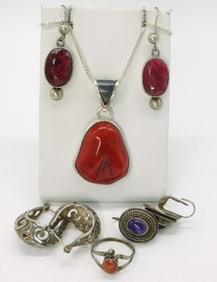 Red Coral 925 Necklace & Earrings