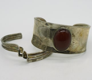 Vintage Sterling Carnelian Cuff Bracelets
