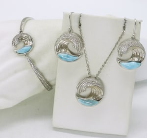 Larimar 925 Necklace, Bracelet, Earring Set