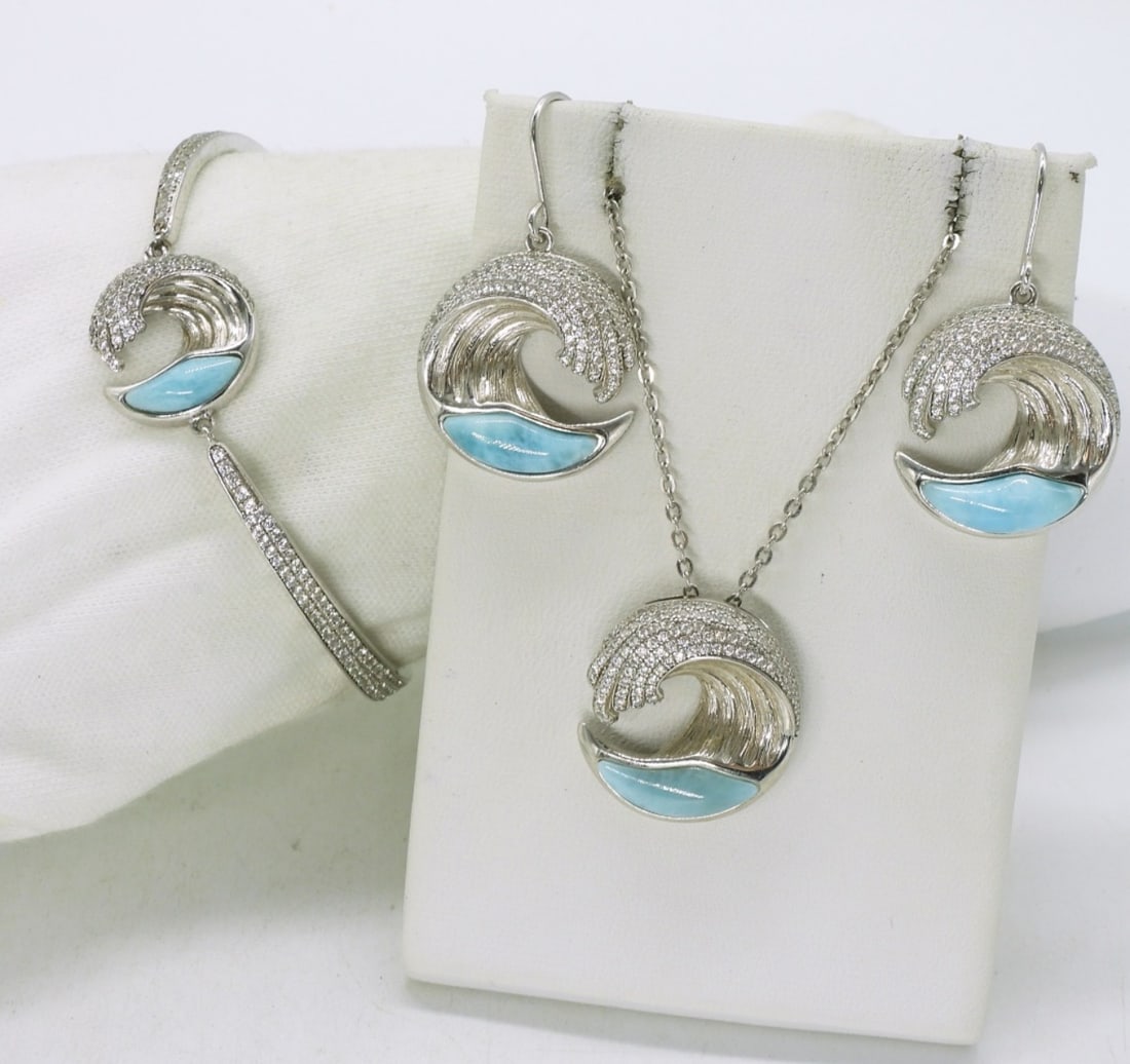 Larimar 925 Necklace, Bracelet, Earring Set (1 of 1)
