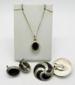 Black Onyx Sterling Earrings & Necklace