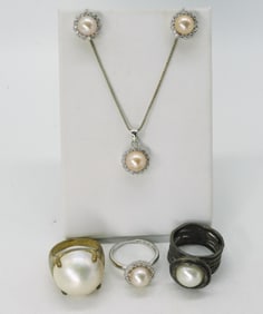 Sterling Pearl Rings & Set