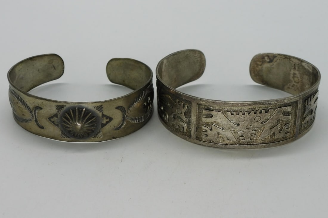 2 Sterling Cuff Bracelets: Two sterling cuff bracelets. Southwestern and Ecuador. (30 dwt)