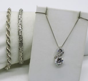 Simulated Diamond 925 Necklace & Bracelets
