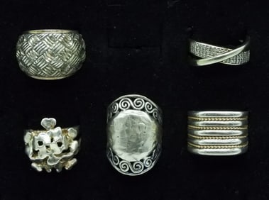 Five Sterling Fashion Rings