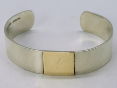Savitt Sterling & 14k Initial Cuff Bracelet