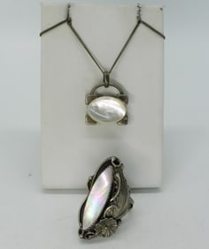 Mother of Pearl Sterling Ring & Necklace