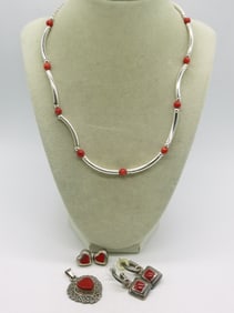 Vintage Red Gemstone Sterling Set