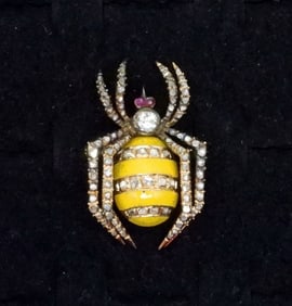 14K Diamond Ruby Spider Brooch