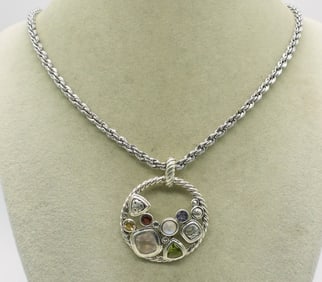 Mixed Gemstone 925 Pendant on Thick Chain