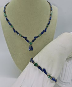 Vintage 925 Malachite & Lapis Lazuli Set