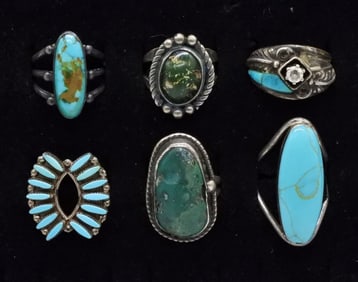 6 Sterling Turquoise Rings