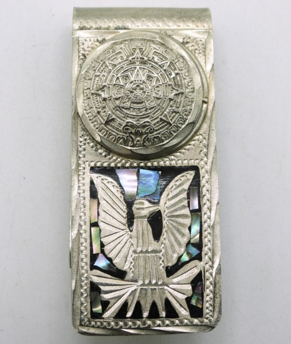 Alpaca Mexico Abalone Money Clip: Vintage, Alpaca Mexico Money Clip with Abalone Inlay. 2.5". (24.2 dwt)