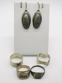 Heavy Sterling Rings & Pierced Earrings