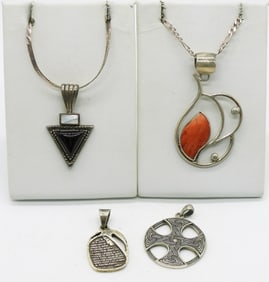 Four Sterling Pendants & Two Chains