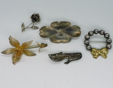 Five Sterling Taxco & Other Brooches
