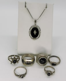 Black Onyx Sterling Rings & Necklace