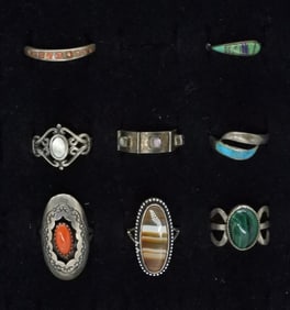8 Gemstone Fashion Rings, Sterling