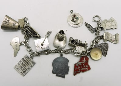 Vintage Sterling Charm Bracelet - 16 Charms