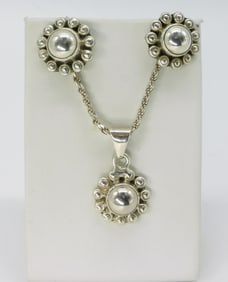 Mexico Sterling Round Necklace, Earring Set