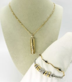 Gold Tone Sterling Bracelets and Necklace