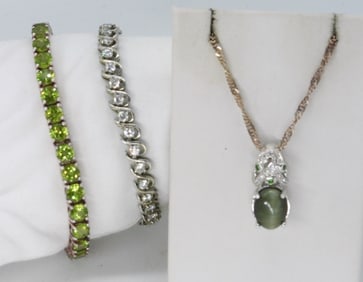 Green Cats Eye & Peridot Necklace, Bracelets