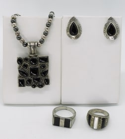 Black Onyx Sterling Rings & Necklace