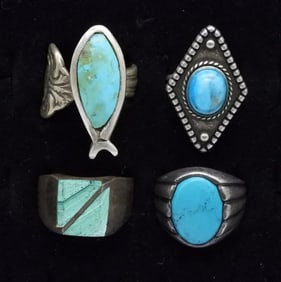 4 Sterling Vintage Turquoise Rings