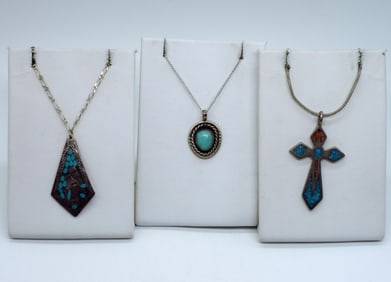 3 Sterling Turquoise Necklaces