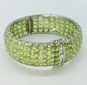 Wide Sterling Peridot Hinged Bracelet