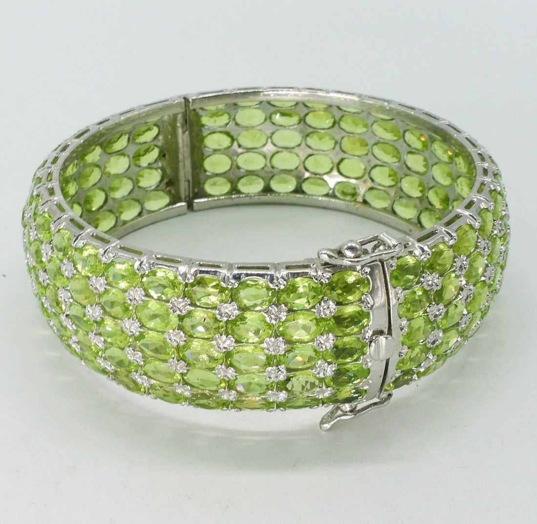 Wide Sterling Peridot Hinged Bracelet (1 of 2)