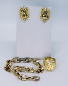 Gold Tone Sterling Ring, Earrings, Bracelet