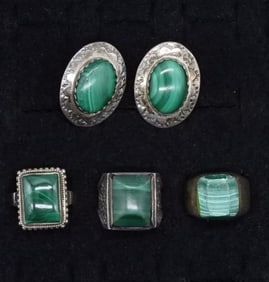 Malachite Sterling Rings & Earrings
