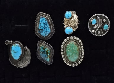 6 Sterling Turquoise Rings