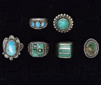 Turquoise & Malachite 925 Vintage Rings