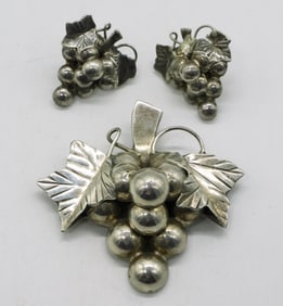 Mexico 925 Grape Pin & Earrings