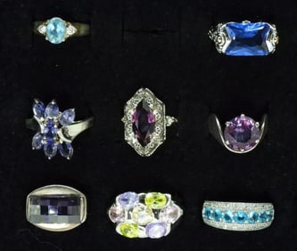 8 Sterling Beautiful Gemstone Rings