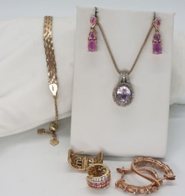 Pink CZ, Diamond 925 Rose Gold Set